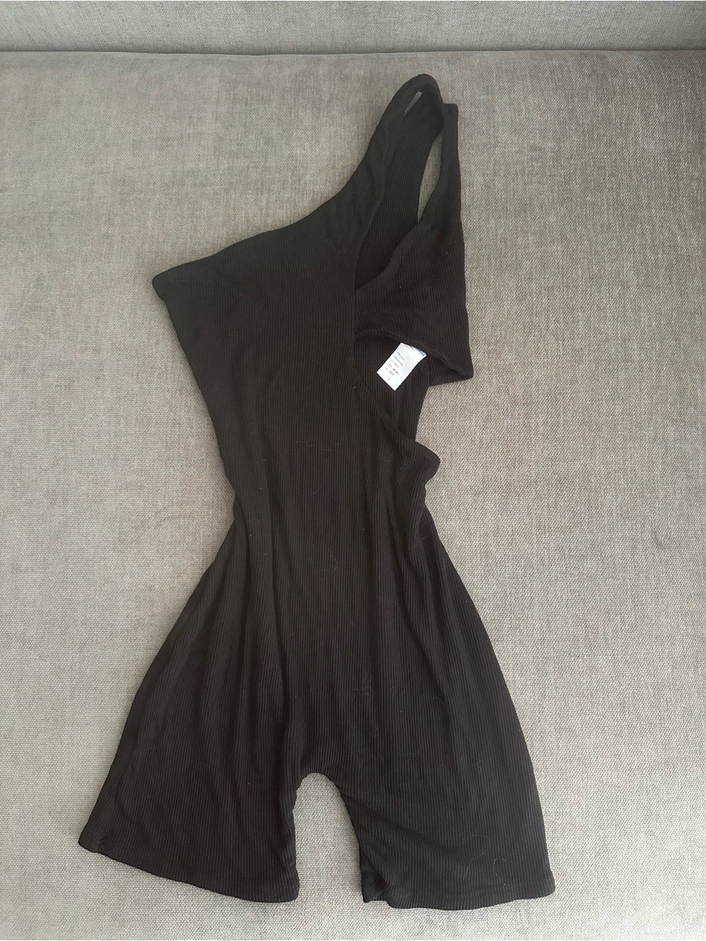 naked wardrobe Black Ribbed One-Shoulder Romper